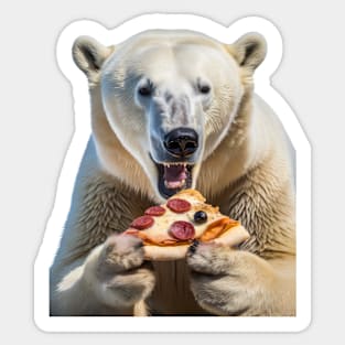 Polar bear eating pizza Sticker